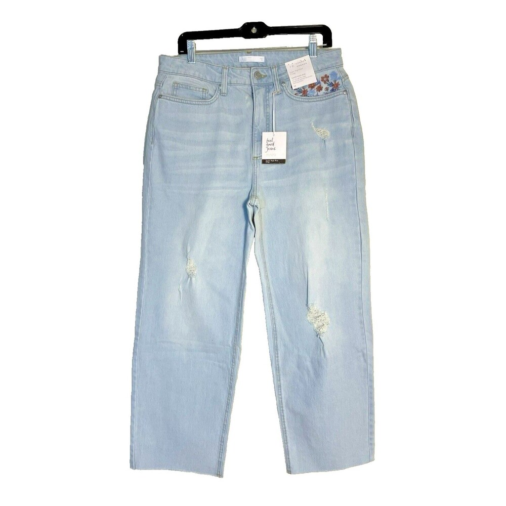 LC Lauren Conrad Womens 10 High Rise Blue Jeans Light Wash Distressed Crop NWT